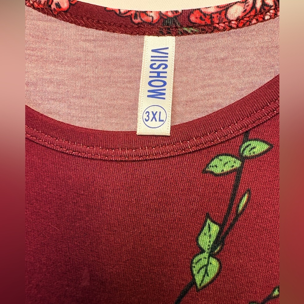 Floral Burgundy short sleeve Maxi Dress - Picture 4 of 5